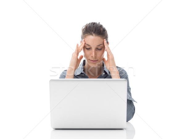 Müde Geschäftsfrau Kopfschmerzen jungen arbeiten Stock foto © stokkete