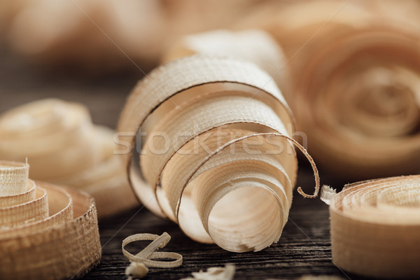 Wood shavings on the carpenter's workbench Stock photo © stokkete
