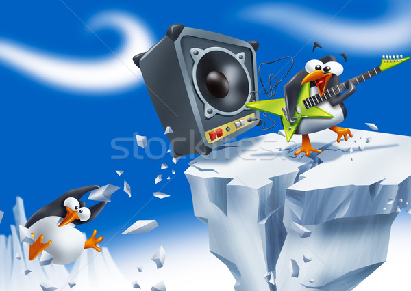 Tare pinguin amuzant joc chitara electrica Imagine de stoc © stokkete