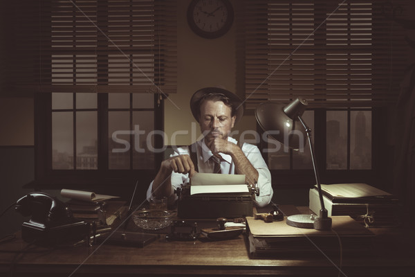 1950s journalist in his office late at night Stock photo © stokkete