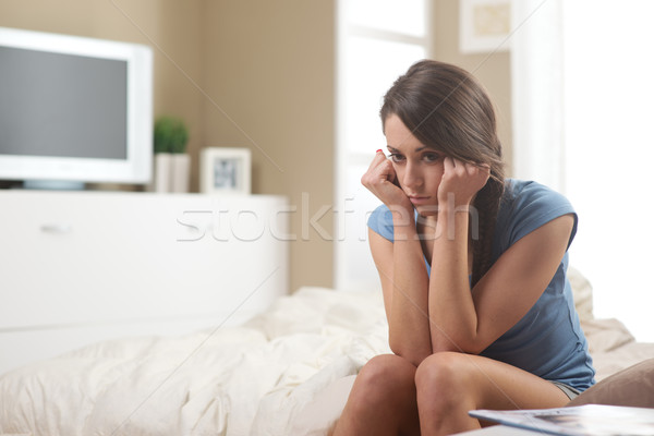 [[stock_photo]]: Femme · problèmes · portrait · jeunes · triste · séance