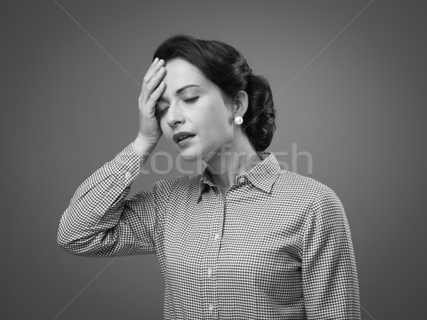 Foto stock: Vintage · mulher · dor · de · cabeça · cansado · 1950 · estilo