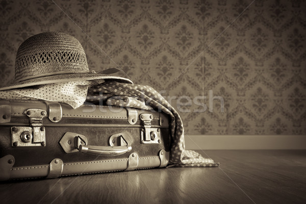 Nyári szabadság csomagol ünnep klasszikus bőrönd pötty Stock fotó © stokkete