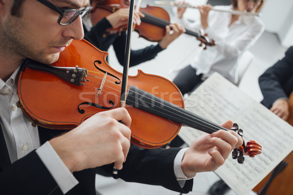 Violinista música folha jogar instrumento Foto stock © stokkete