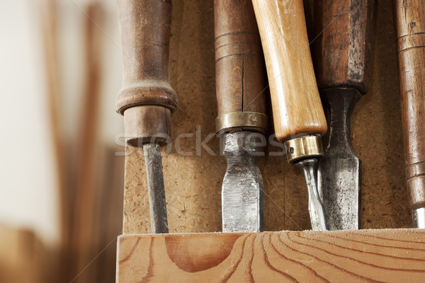 Carpintero herramientas establecer rack madera Foto stock © stokkete