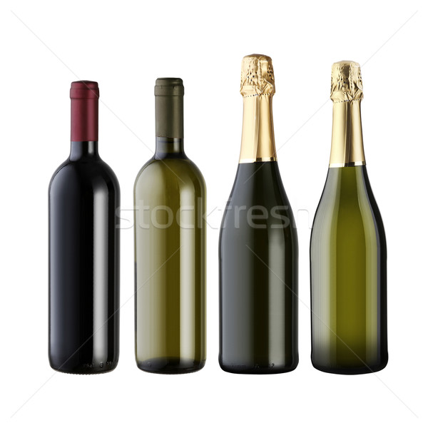 Foto stock: Conjunto · vinho · garrafas · isolado · branco · vidro