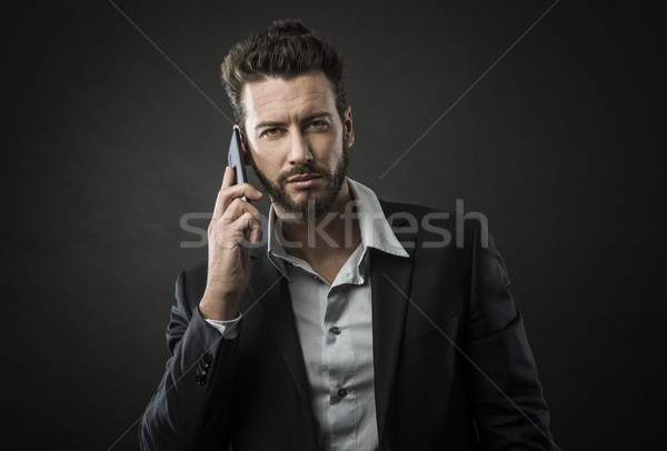 Stockfoto: Jonge · zakenman · telefoongesprek · aantrekkelijk · smartphone · technologie