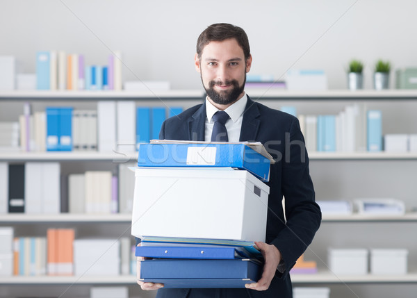 Foto stock: Empresário · caixa · escritório · sorridente