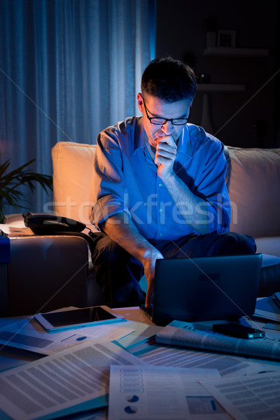 Işadamı çalışma fazla mesai ev geç dizüstü bilgisayar Stok fotoğraf © stokkete
