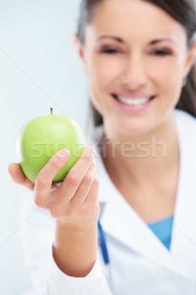 Stock fotó: Egészséges · életmód · táplálkozástudós · női · orvos · tart · zöld