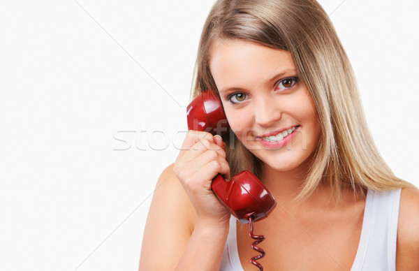 Gute Nachrichten Porträt sprechen Telefon lächelnd Stock foto © stokkete