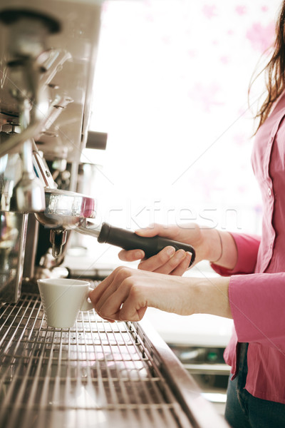Barista making coffee with a coffee machine Stock photo © stokkete