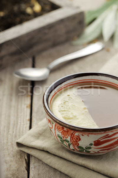 Teáscsésze tea fa tábla ital egészség Stock fotó © stokkete