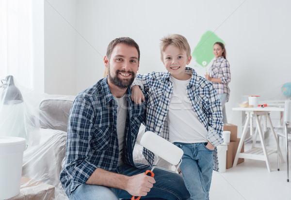 Család új lakás otthon átalakítás dekoráció Stock fotó © stokkete