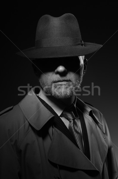 Film charakter człowiek stwarzające ciemne fedora Zdjęcia stock © stokkete