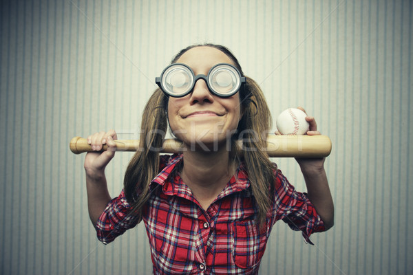 女子 愛 棒球 復古 肖像 眼鏡 商業照片 © stokkete
