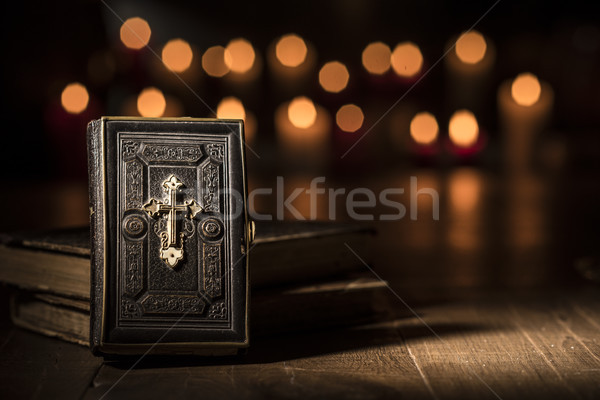 Antique bible and sacred books in the Church Stock photo © stokkete