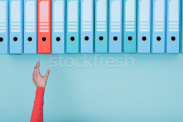 Stock foto: Büroangestellte · Aufnahme · Ordner · Archiv · Datenbank · Verwaltung