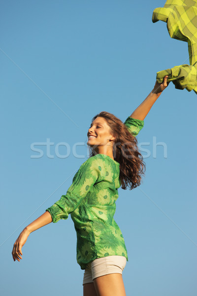 свободу женщину счастливым ткань Blue Sky Сток-фото © stokkete