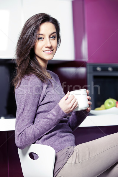 красивой кофе кухне женщины чай Сток-фото © stokkete