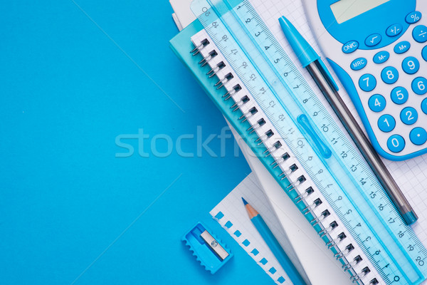 Azul claro papelería escritorio escuela pluma lápiz Foto stock © stokkete