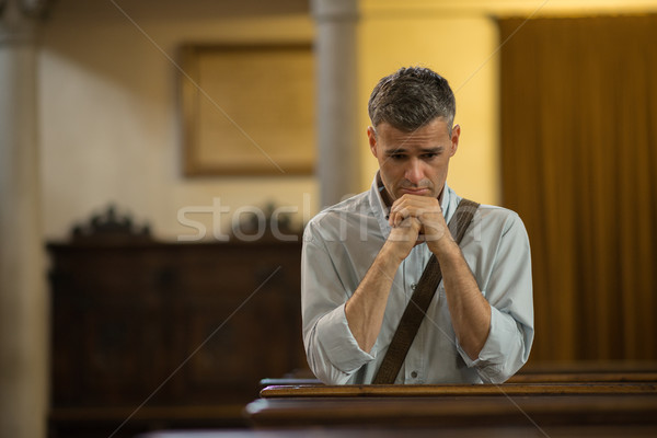 Foto stock: Homem · oração · igreja · fé · religião