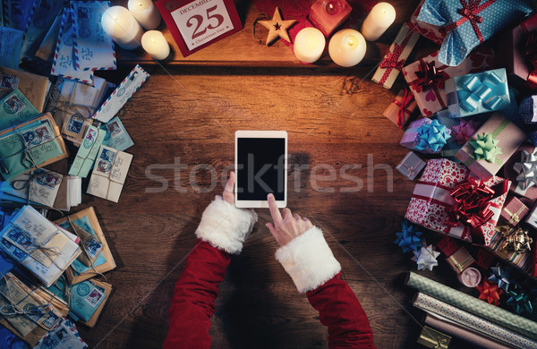 Foto stock: Digital · comprimido · papai · noel · sessão · secretária