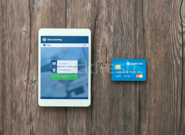 [[stock_photo]]: Mobiles · numérique · écran · tactile · comprimé · carte · de · crédit · bancaires