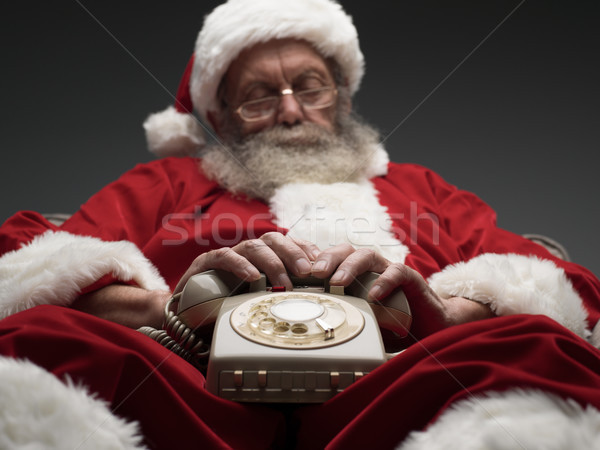 Stockfoto: Kerstman · vallen · wachten · telefoongesprek · ontspannen