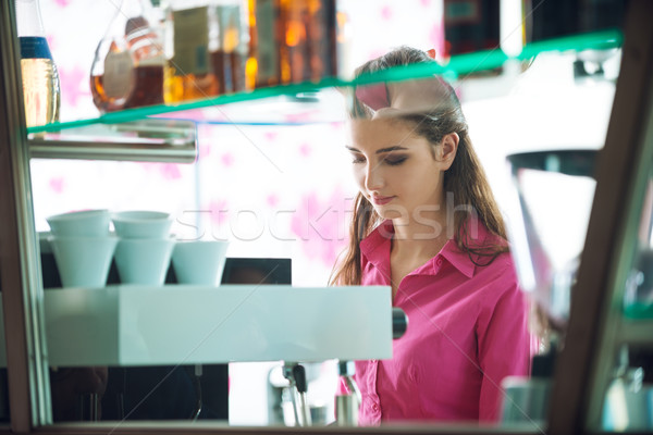 Barista making coffee with a coffee machine Stock photo © stokkete