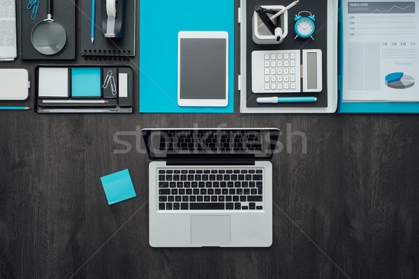 Stock fotó: üzlet · asztali · vállalati · iroda · kellékek · laptop