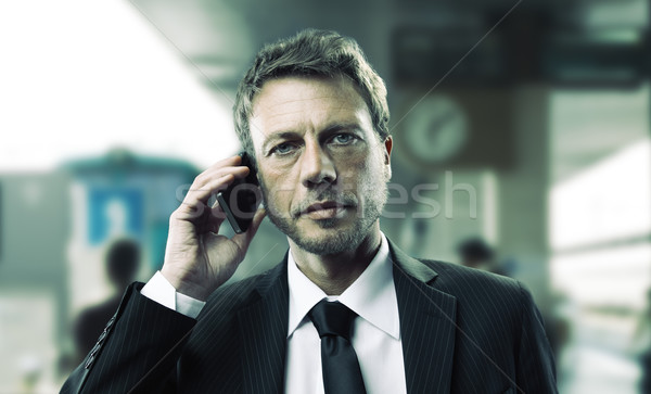 Stock foto: Geschäftsreise · Porträt · reifen · Geschäftsmann · sprechen · Telefon