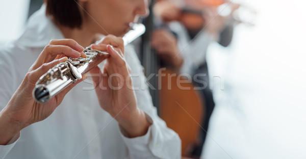 Profi furulya játékos előad női klasszikus zene Stock fotó © stokkete