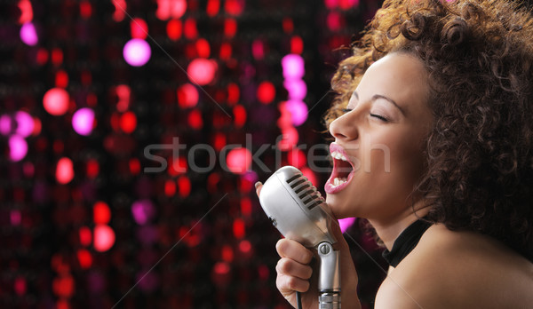 小さな ロックスター 女性 歌手 ブラウン 巻き毛 ストックフォト © stokkete