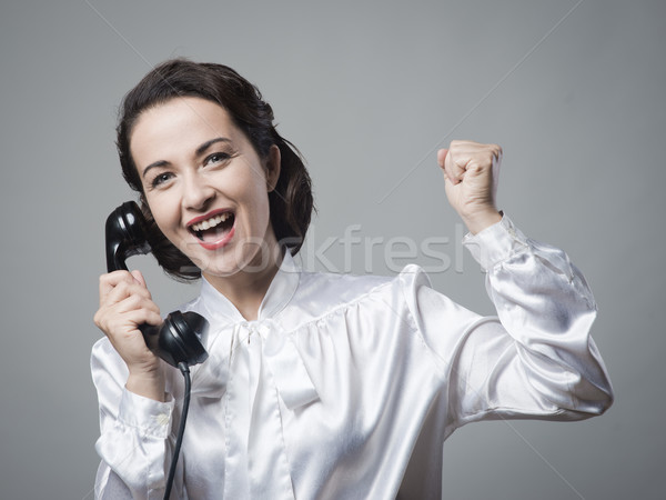 Heiter Sekretär Telefon Jahrgang gute Nachrichten Faust Stock foto © stokkete