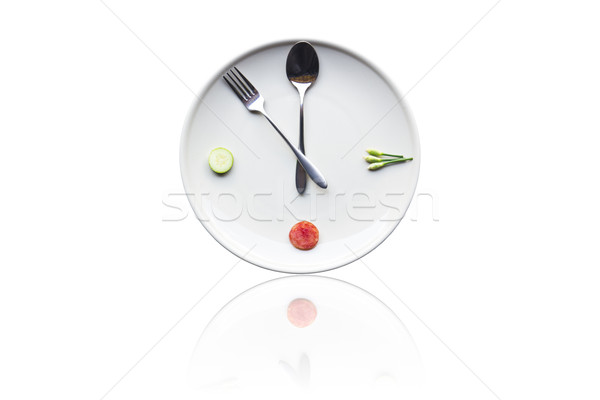 Foto stock: Tempo · almoço · colher · garfo · relógio · jantar