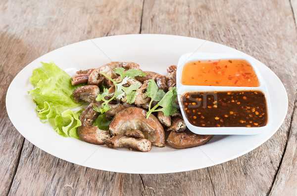 Stock photo: Top view Pig's intestines grilled thai style food