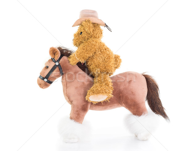 Cowboy Teddybär Reiten Pferd Pferde weiß Stock foto © stoonn