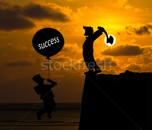 Concept skyline,Cartoon  flying away by using balloon , Being hi Stock photo © stoonn