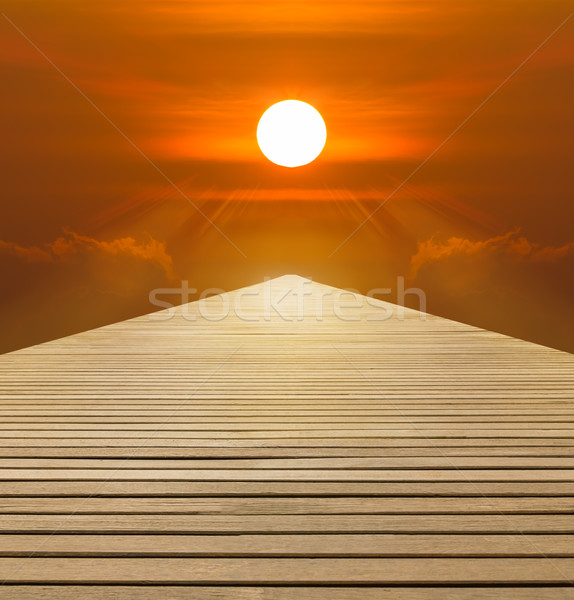 Red sunset over  wood walkway Stock photo © stoonn