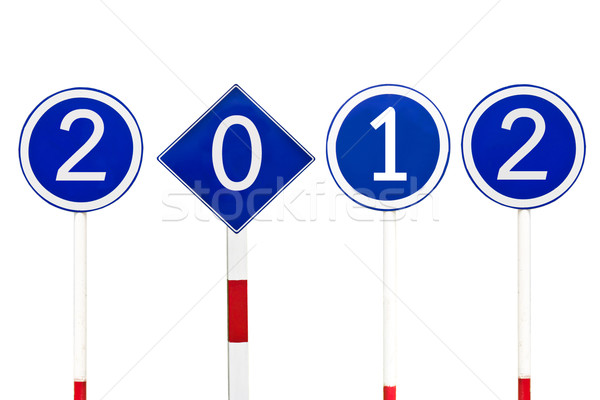 Stockfoto: Verkeer · verkeersbord · 2012 · geïsoleerd · witte · hemel