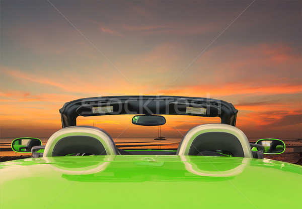 Zöld autó szürkület hátsó nézet felhők út Stock fotó © stoonn