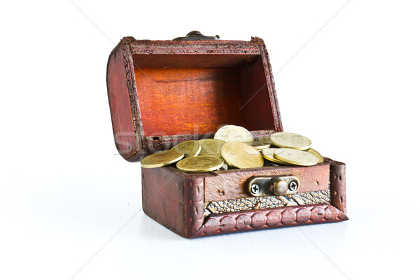 Schatztruhe Goldmünzen isoliert weiß Hintergrund Gold Stock foto © stoonn