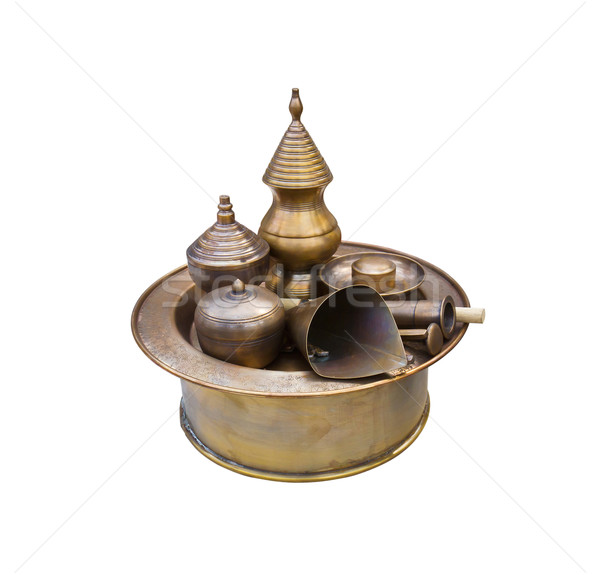 Antique brass pots Stock photo © stoonn