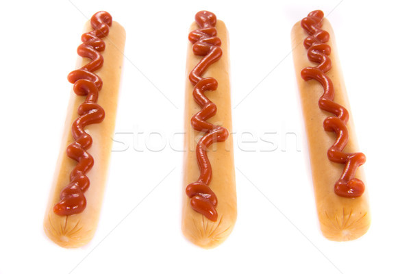 Stockfoto: Drie · worstjes · ketchup · foto · lijn · voedsel