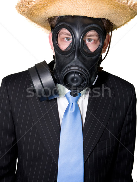 man with gasmask and hat Stock photo © Stootsy