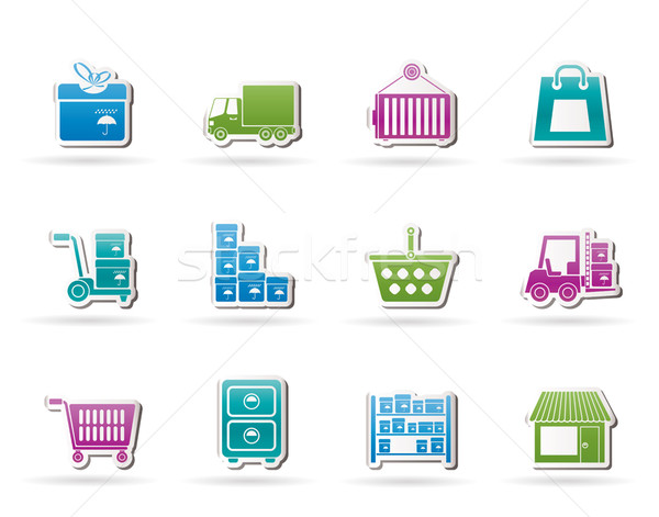 Stock photo: Storage, transportation, cargo and shipping icons 