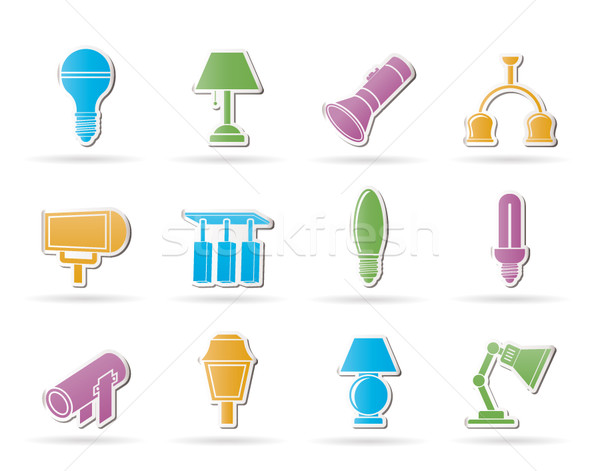Különböző világítófelszerelés vektor ikon gyűjtemény felirat ipar Stock fotó © stoyanh