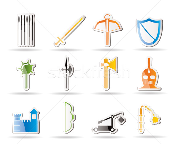 Simple medieval arms and objects icons  Stock photo © stoyanh