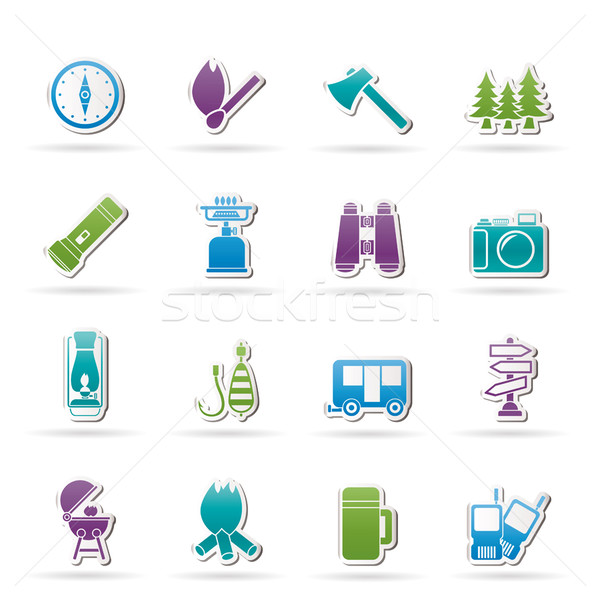 Stock photo: Camping, travel and Tourism icons 